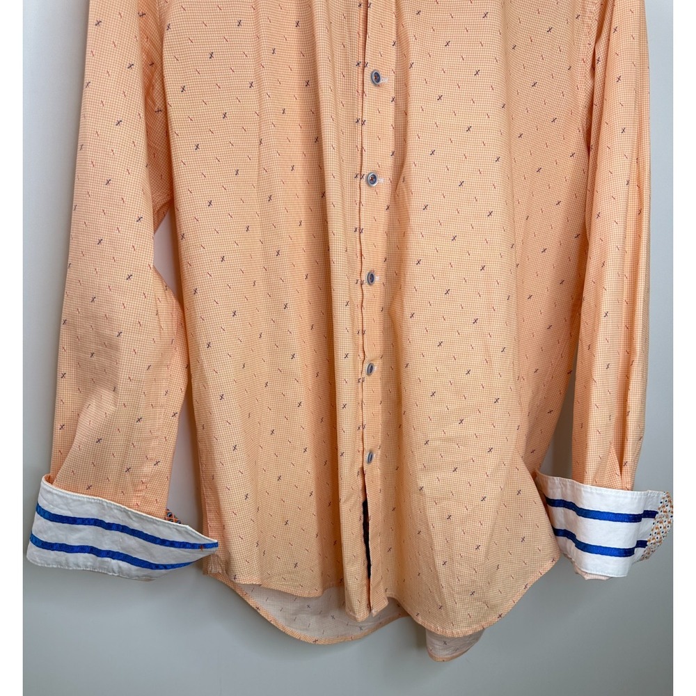 Robert Graham X Collection Orange Geometric Print Shirt XL Button LS Flip Cuff - Picture 12 of 16